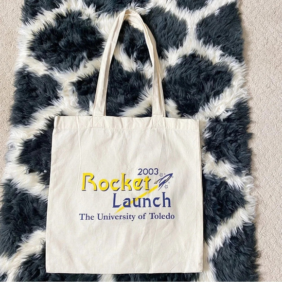 Vintage University of Toledo Ohio 2003 Beige Rocket Launch Canvas Tote Bag - Picture 8 of 8